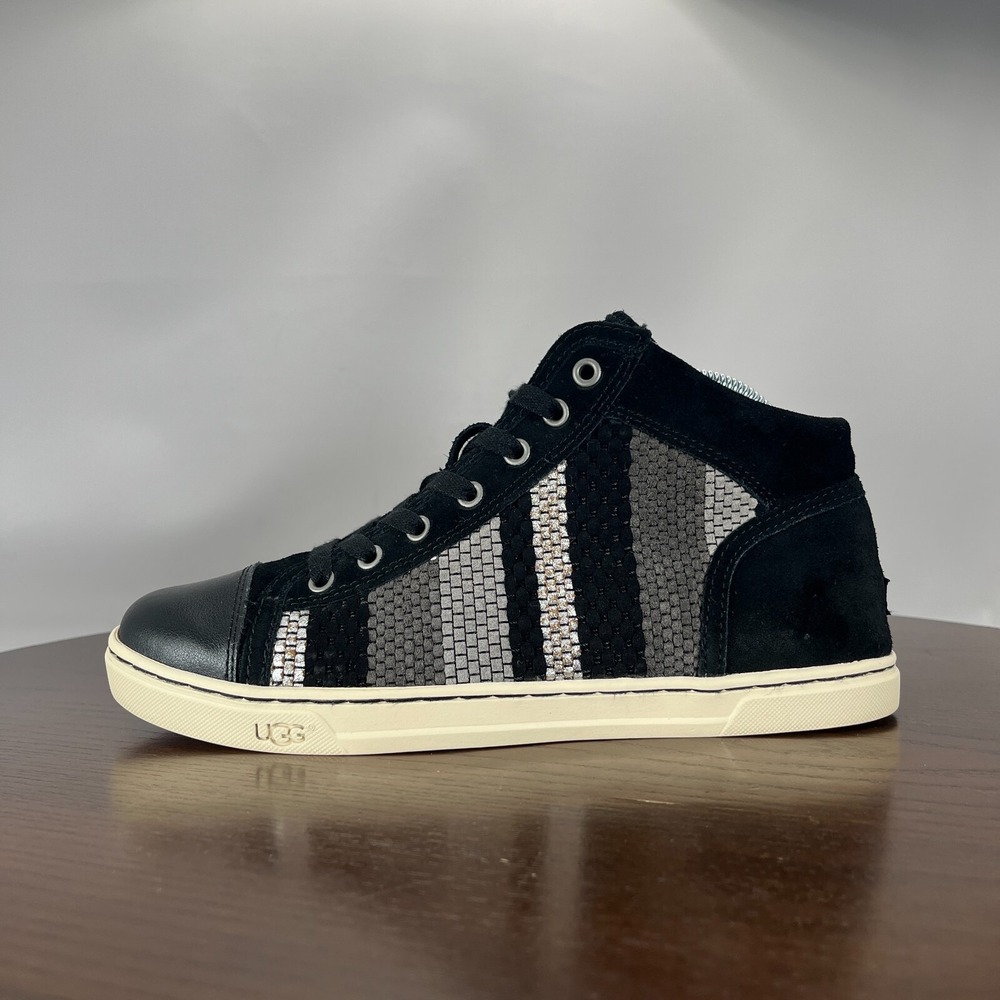 UGG Taylah Shoes Women's 8 Black Suede Leather Woven Lace Up Sneakers 1011221